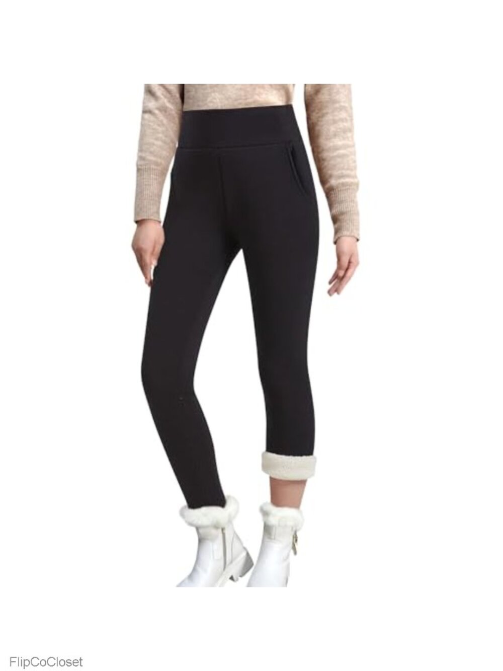 Fleece Lined Thermal Leggings Slim Fit High Rise Pull On Winter Warm